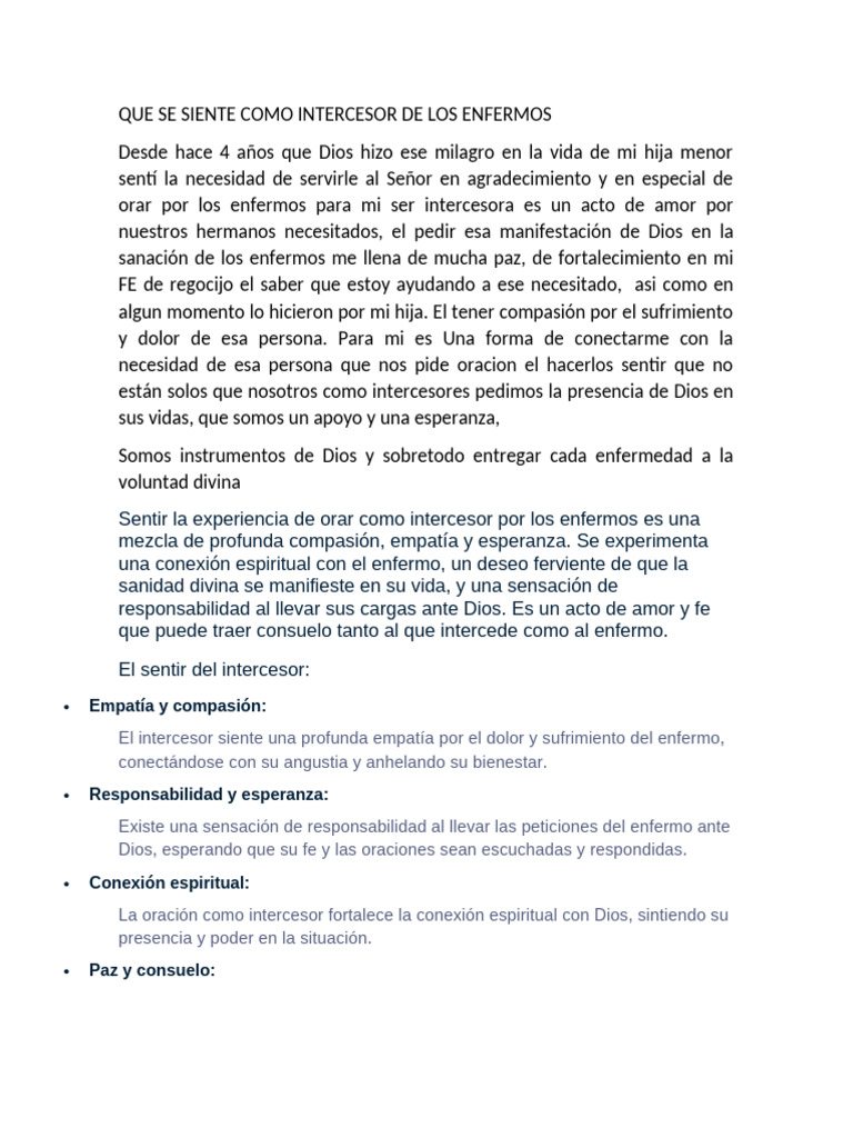 Que Se Siente Como Intercesor de Los Enfermos | PDF | Intercesión | Oración