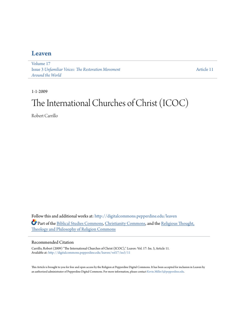 Understanding the ICOC Movement | PDF | Churches Of Christ | Christian ...