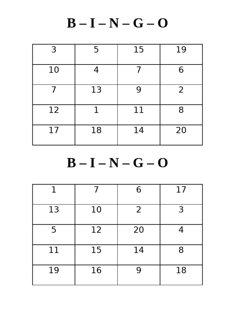 BINGO Numbers | PDF