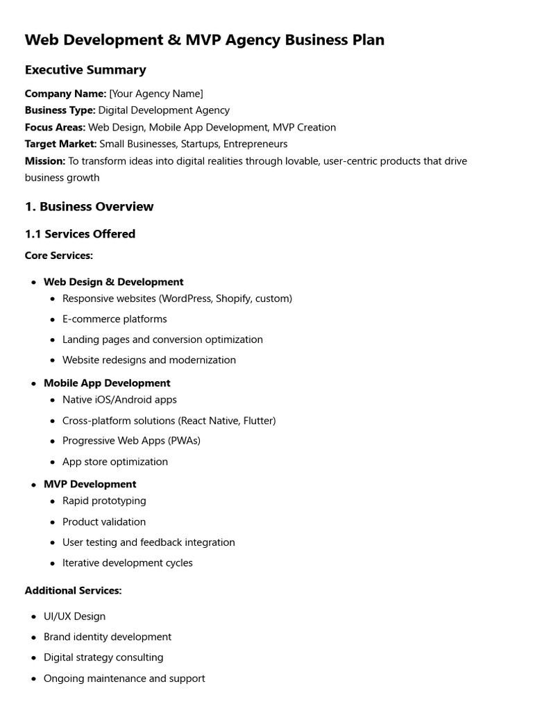 Web Development & MVP Agency Plan | PDF | Mobile App | Web Development