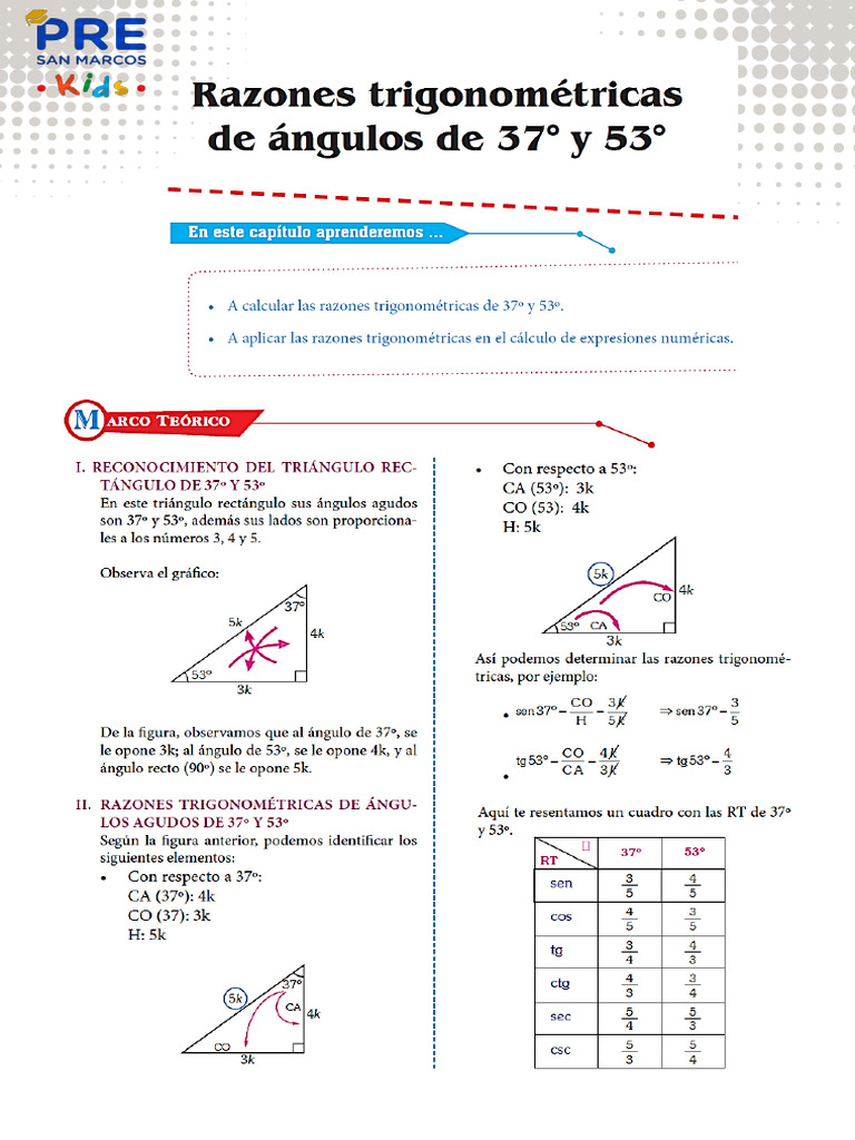 Sb-Razones Trigonométricas de Ángulos de 37° y 53° | PDF