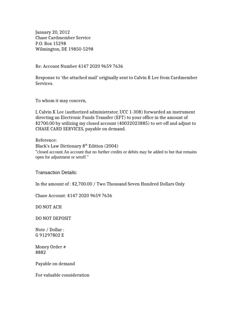 EFT Request to Chase Card Services | PDF