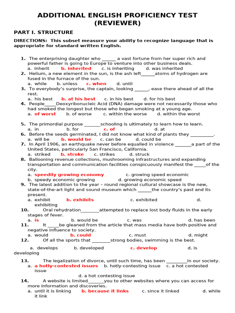 English Proficiency Test Review Guide | PDF