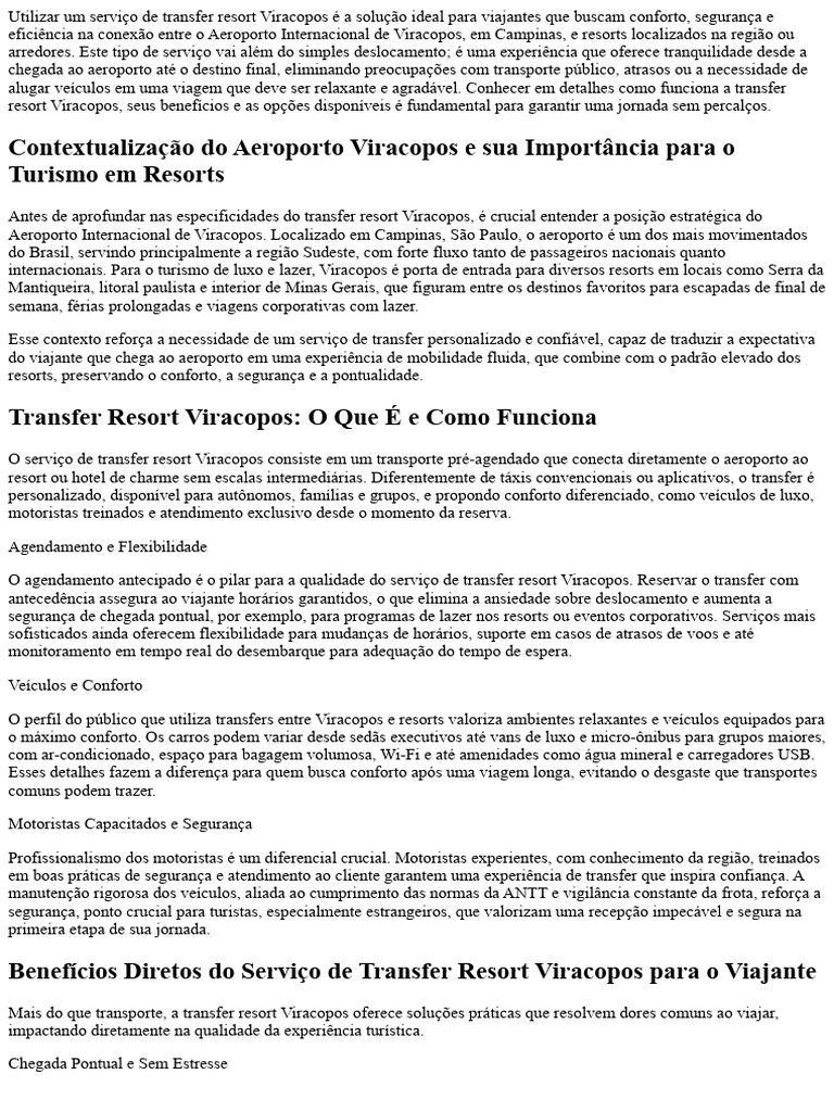 Transfer Resort Viracopos Com Conforto e Agilidade para Sua Conexão VCP ...