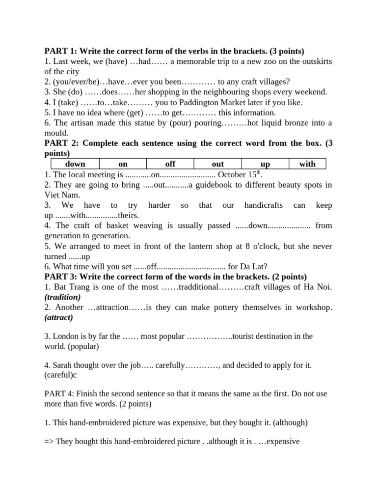 Verb and Sentence Structure Exercises | PDF