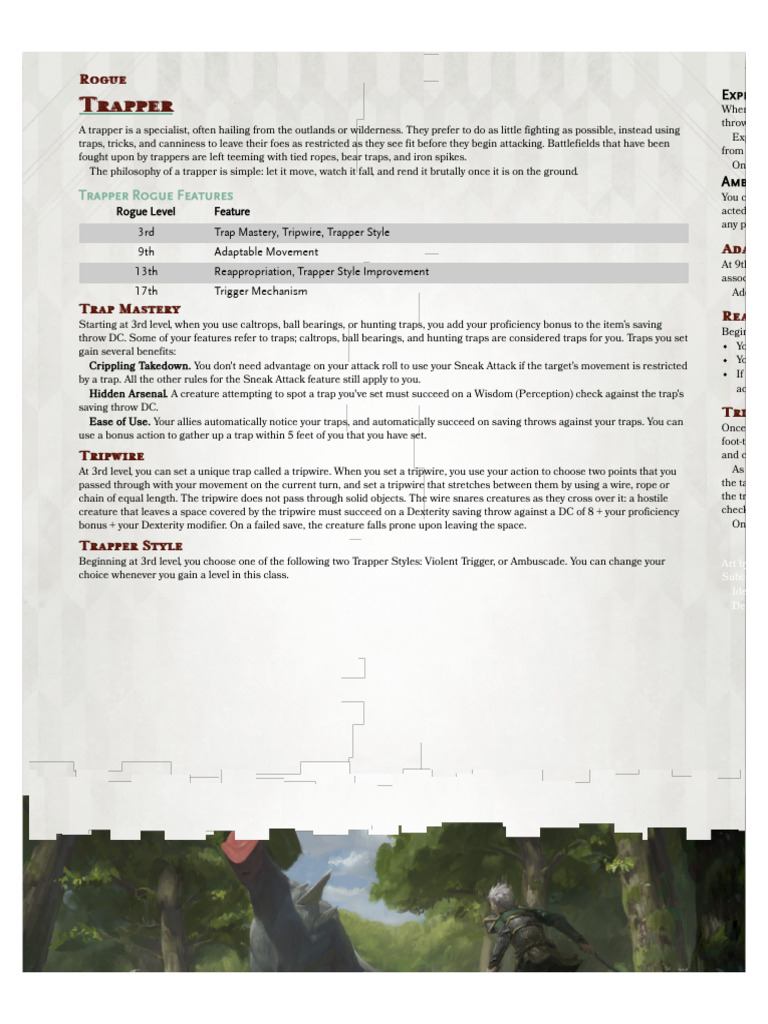 Trapper Rogue Class Features Guide | PDF | Trapping | Animal Trapping