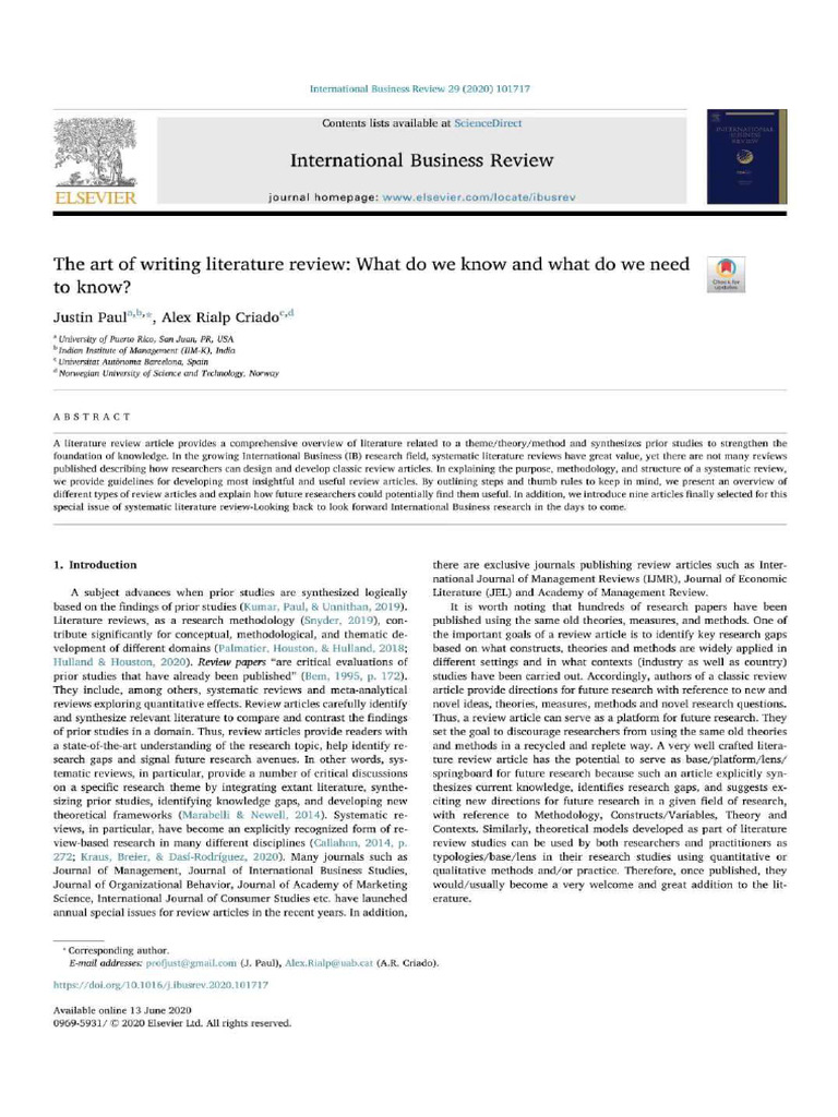 The Art of Literature Review - What Do We Know and What Do We Need To ...