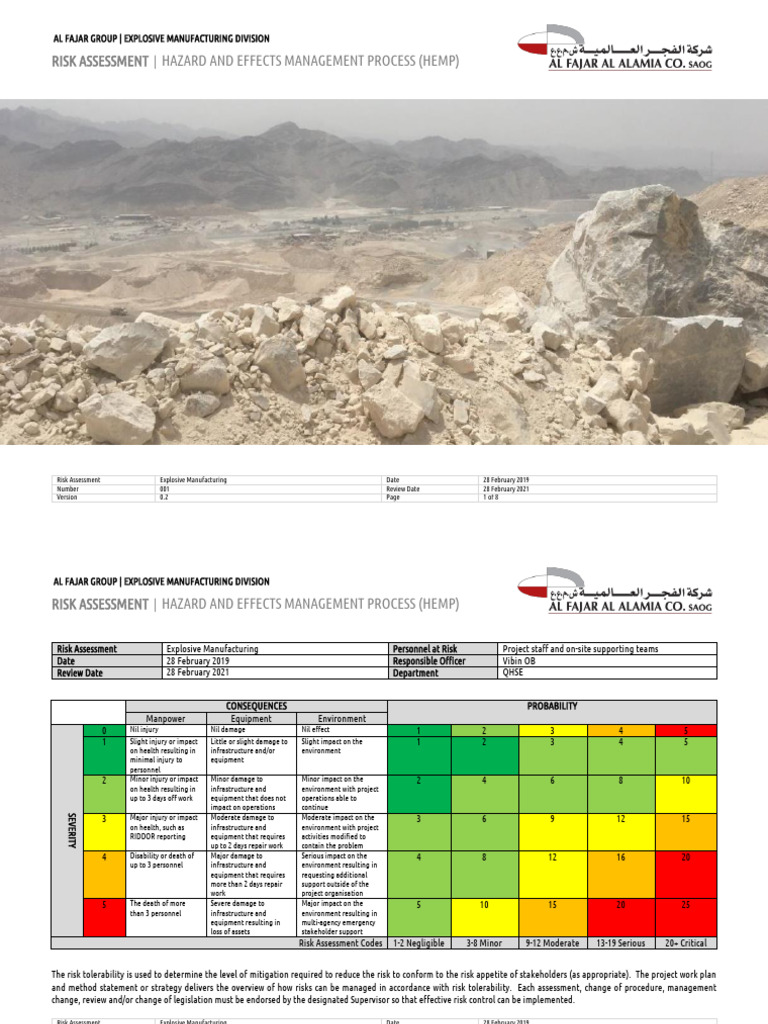 Explosive Manufacturing Risk Assessment | PDF | Risk | Personal ...