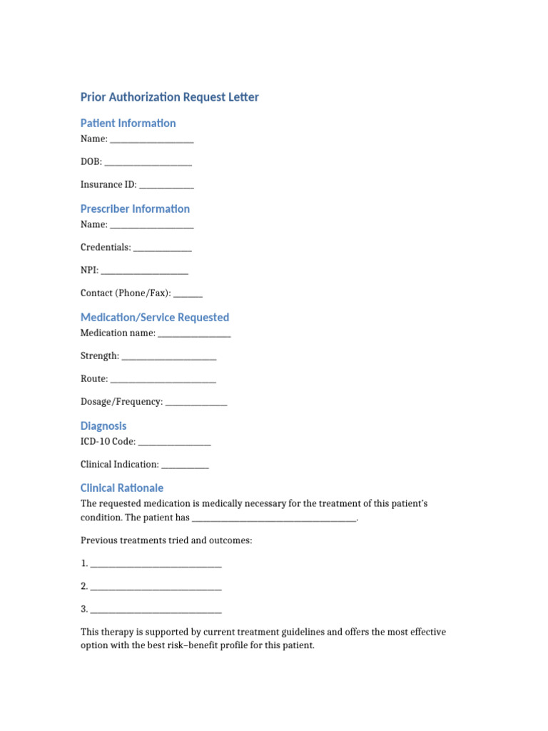 Prior Authorization Request Template | PDF