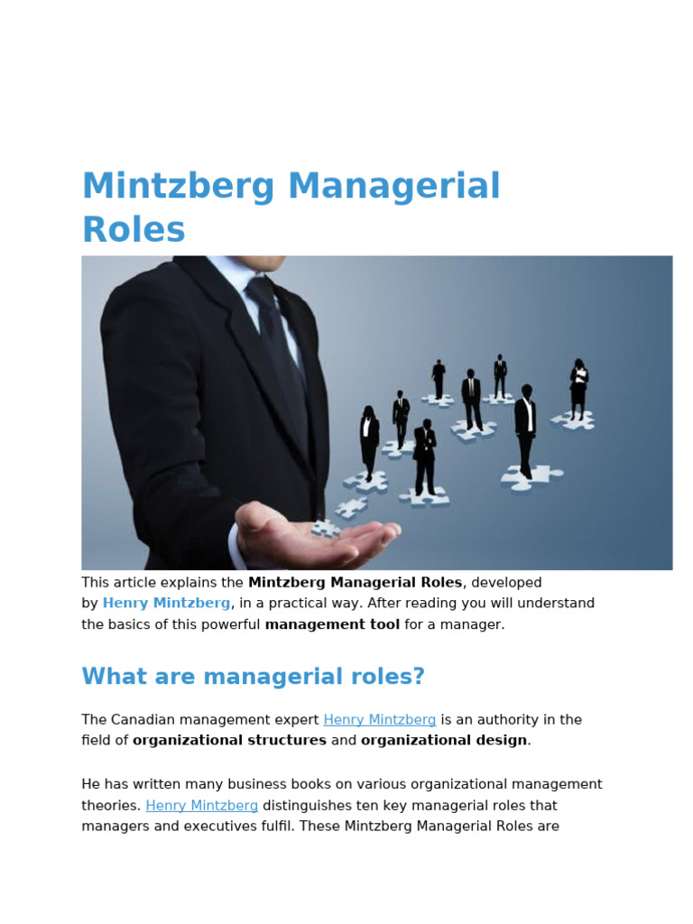 Mintzberg Managerial Roles | PDF | Behavior | Information
