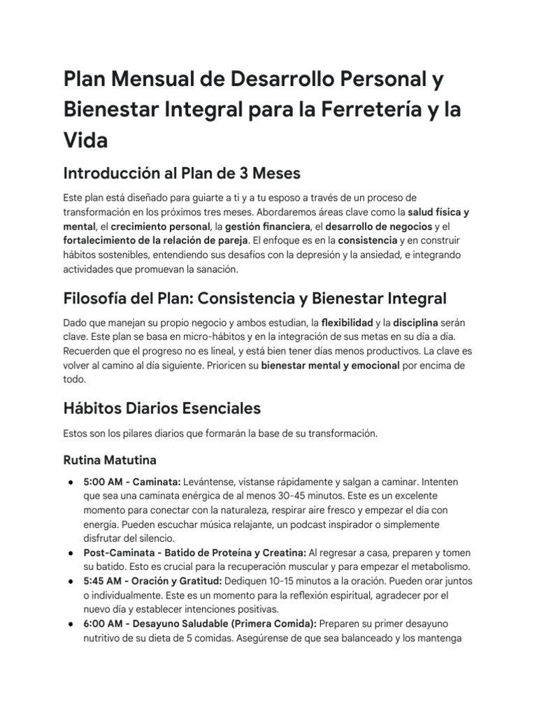Plan de Bienestar Integral en 3 Meses | PDF | Depresión (estado de ...