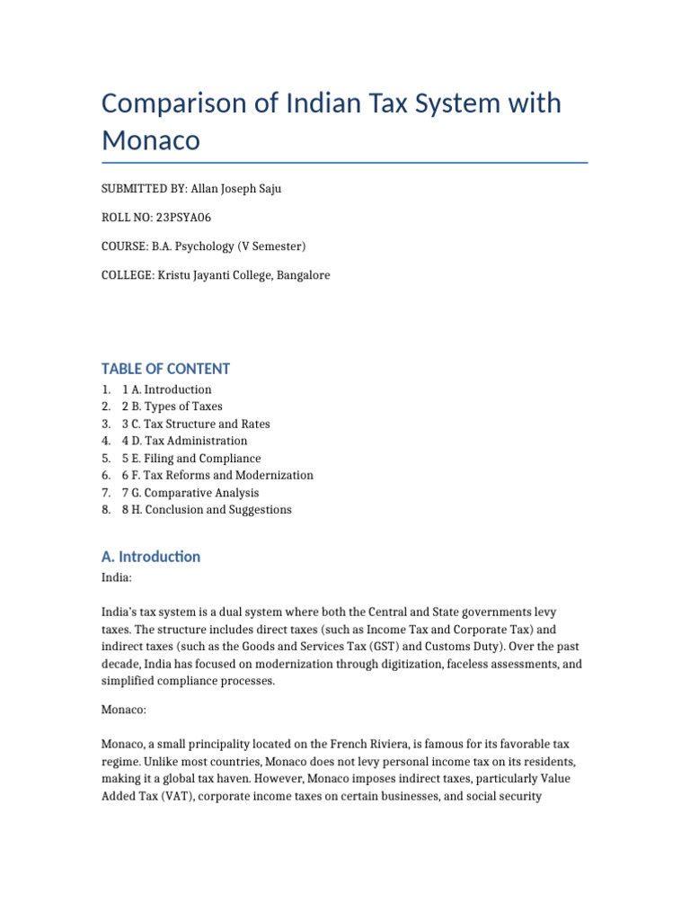 Comparison of Indian and Monaco Tax Systems | PDF | Taxes | Value Added Tax