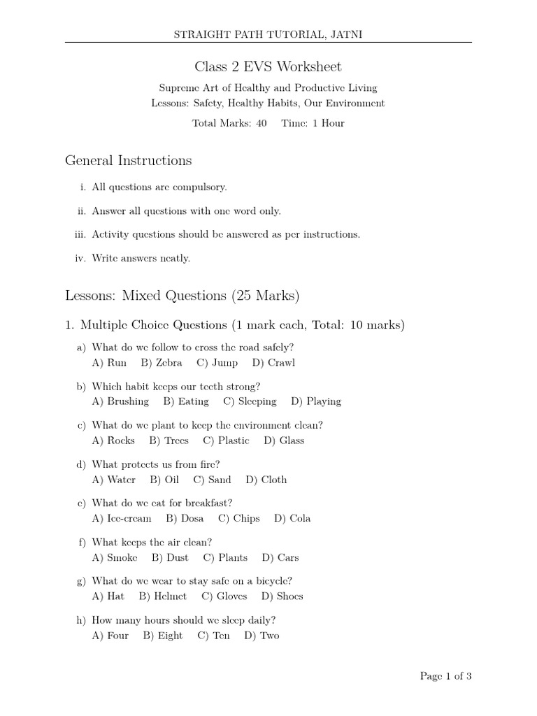 Class 2 EVS Worksheet Overview | PDF