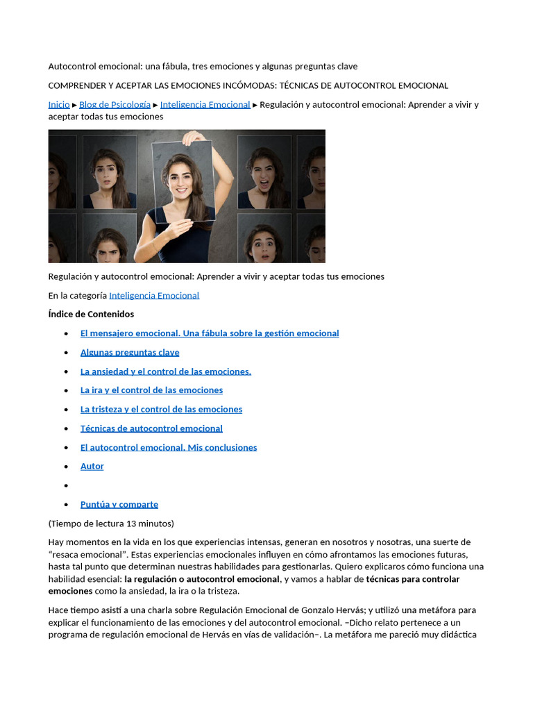 Técnicas de Autocontrol Emocional | PDF | Las emociones | Ansiedad