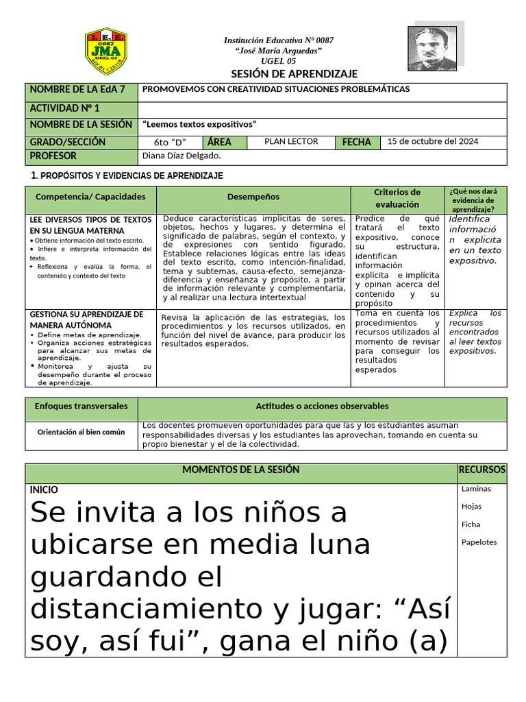 15 de octubre PLAN LECTOR Leemos textos expositivos | PDF | Aprendizaje ...