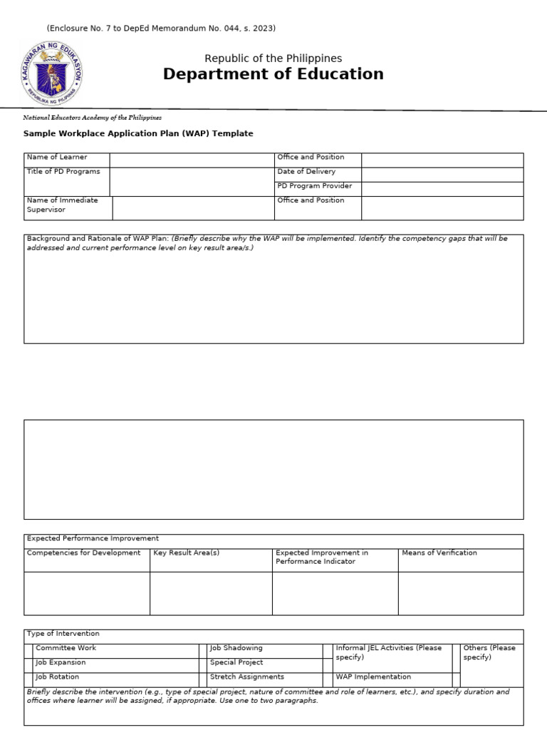 Sample Workplace Application Plan Template | PDF | Learning