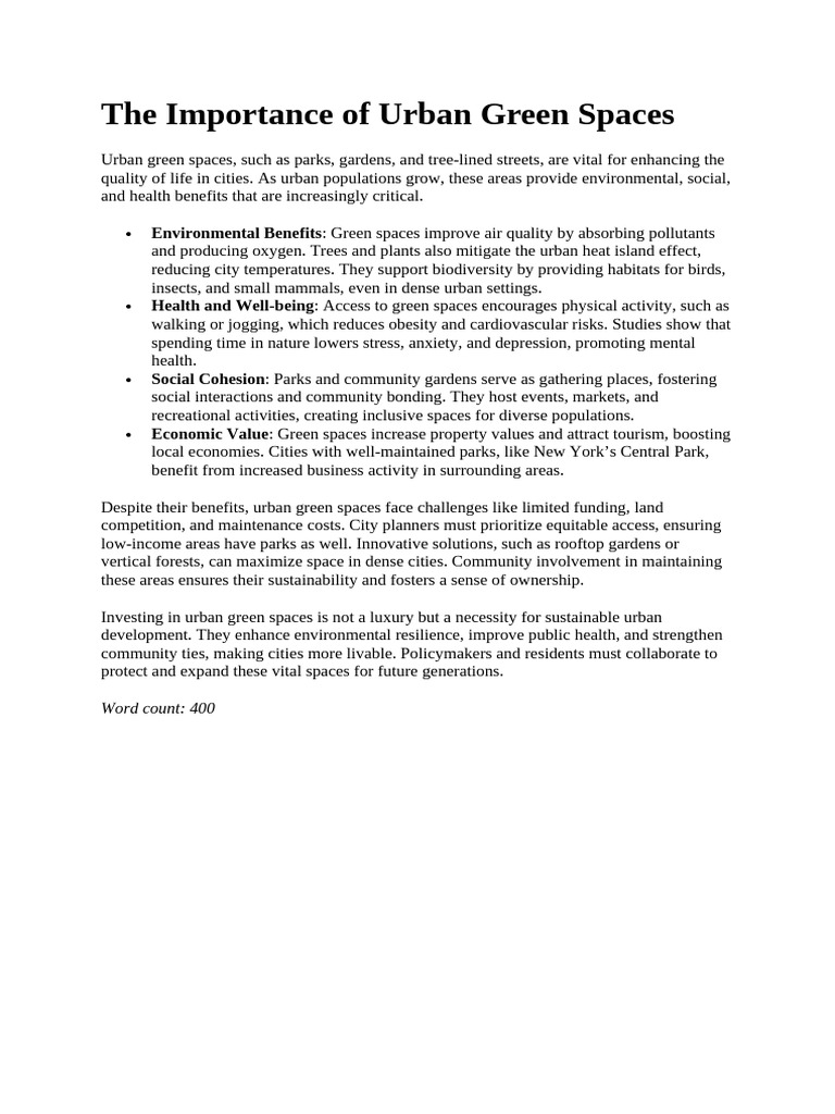 The Importance of Urban Green Spaces | PDF