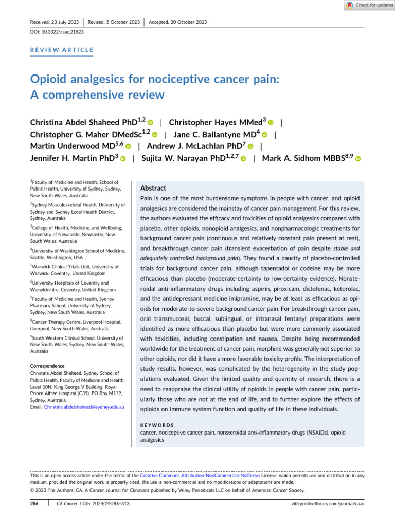 Opioid Analgesics for Cancer Pain Review | PDF | Opioid | Analgesic
