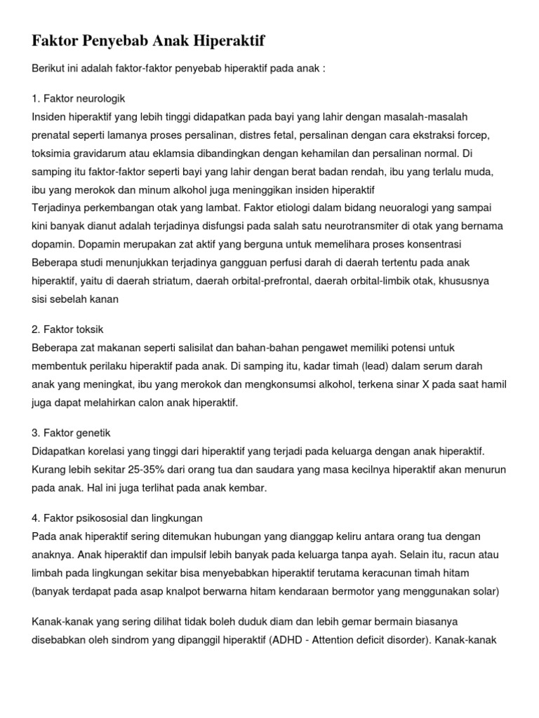 Faktor Penyebab Anak Hiperaktif 2 Pdf