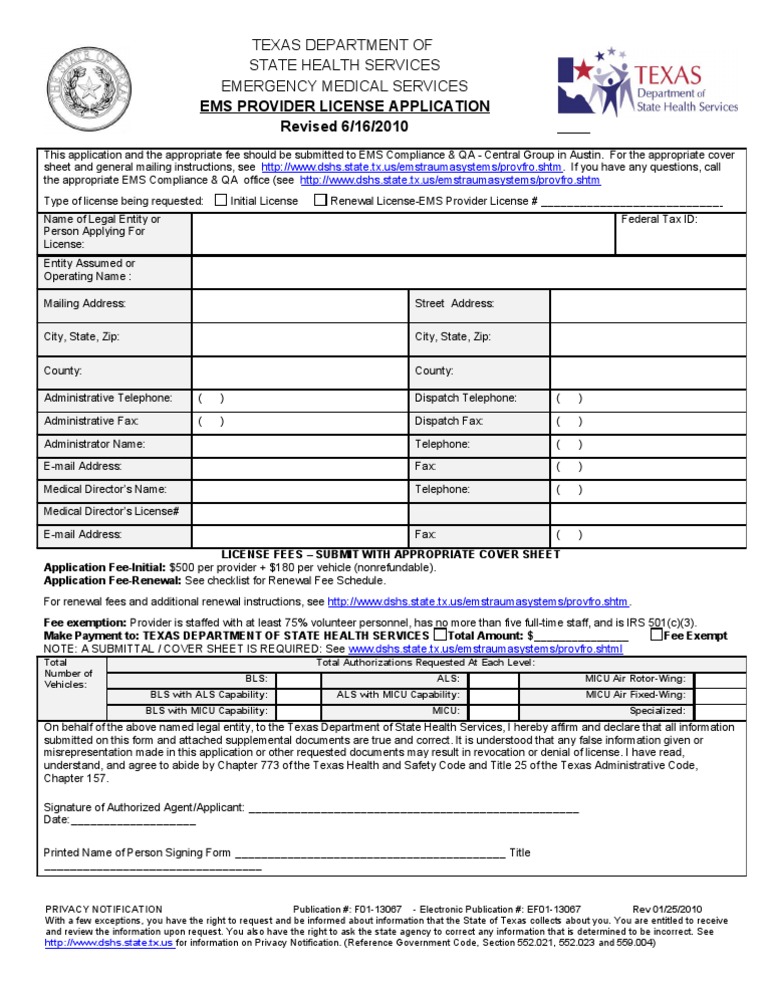 Ems Provider Application | PDF | Emergency Medical Services | License