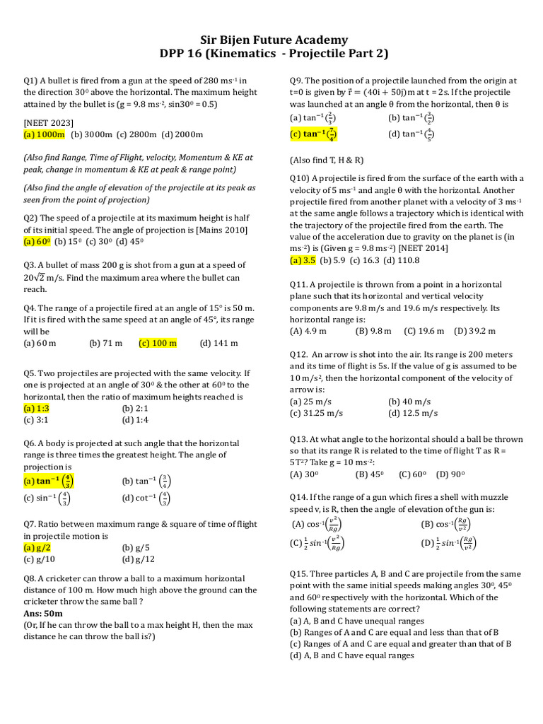 Kinematics: Projectile Motion Problems | PDF | Mechanics | Physics
