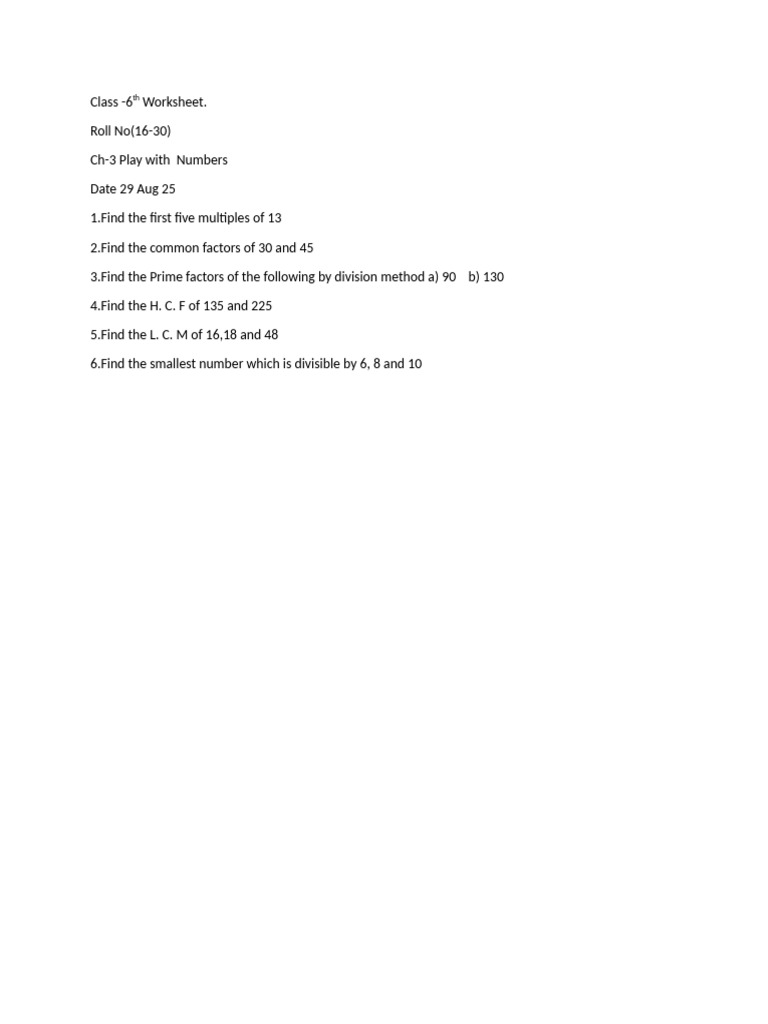 6th Grade Math Worksheet: Numbers | PDF