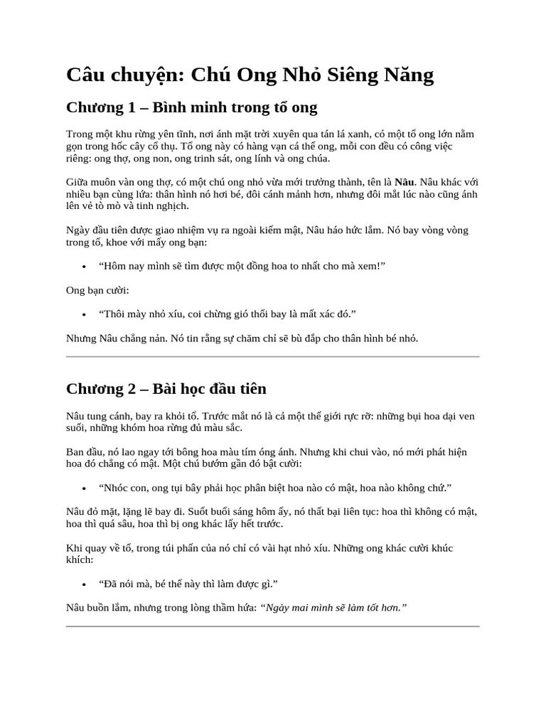 Câu Chuyện Chú Ong Siêng Năng | PDF