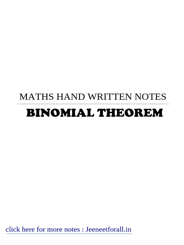 Handwritten Notes on Binomial Theorem | PDF