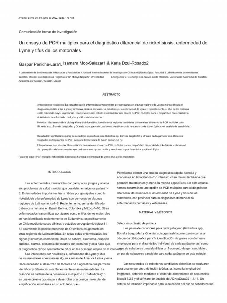 A Multiplex PCR Assay For A Differential Diagnostic of Rickettsiosis ...