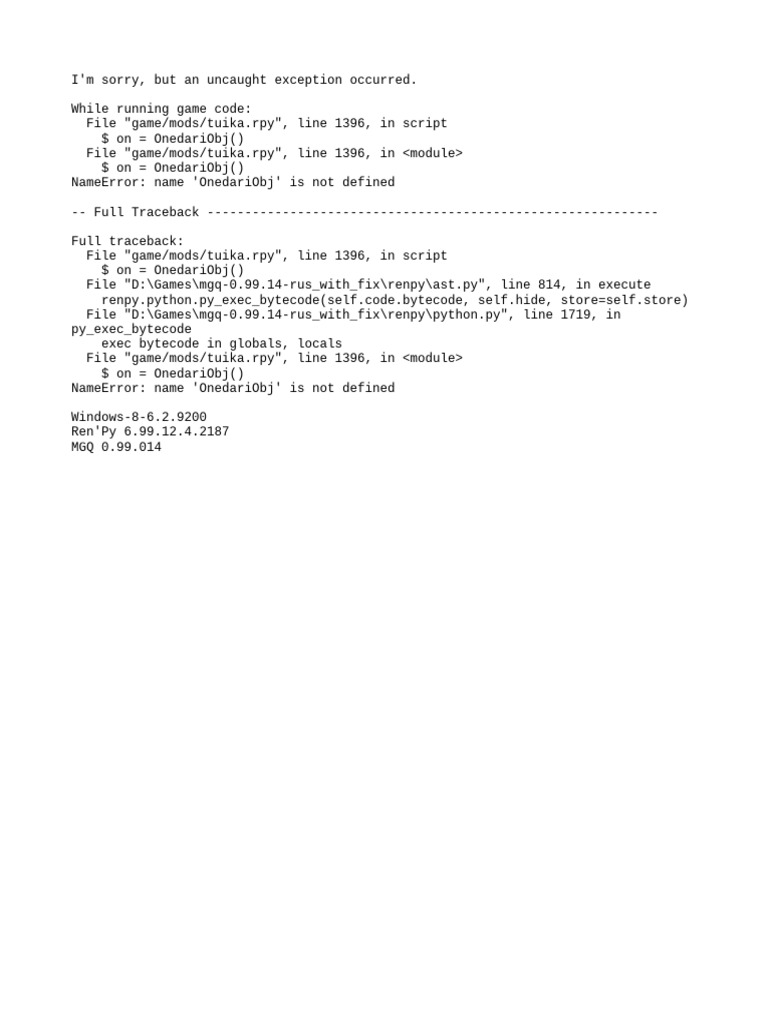 Ren'Py NameError: OnedariObj Issue | PDF