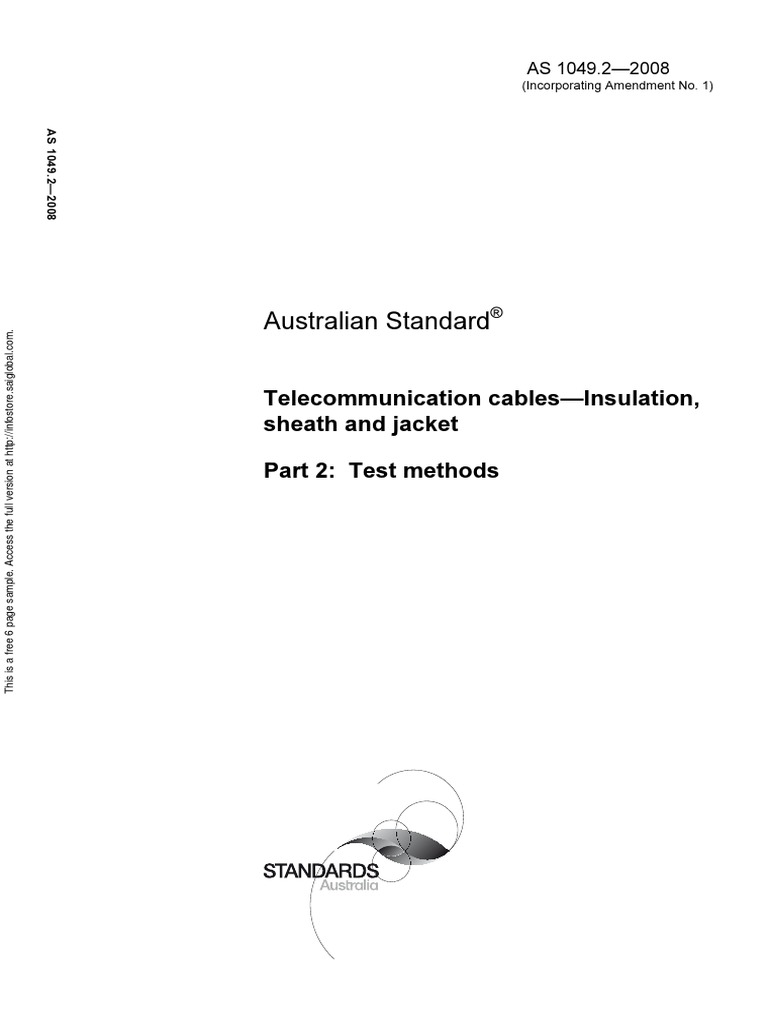 As 1049.2-2008 Telecommunication Cables - Insulation Sheath and Jacket ...