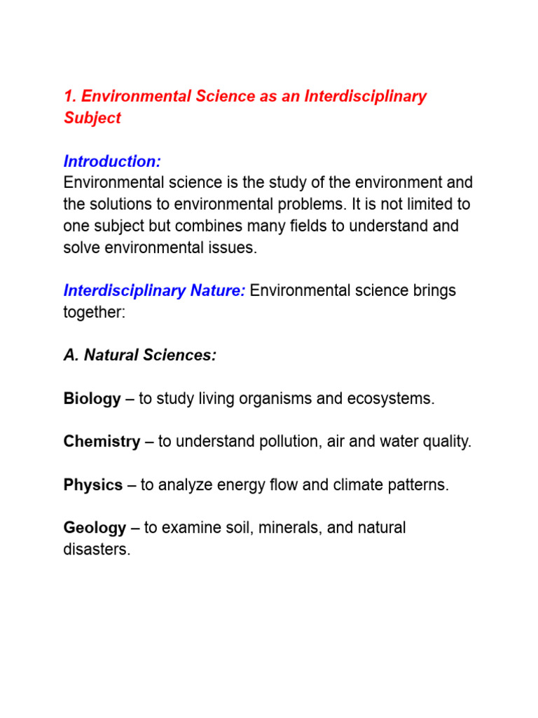 Interdisciplinary Approaches to Environmental Science | PDF ...