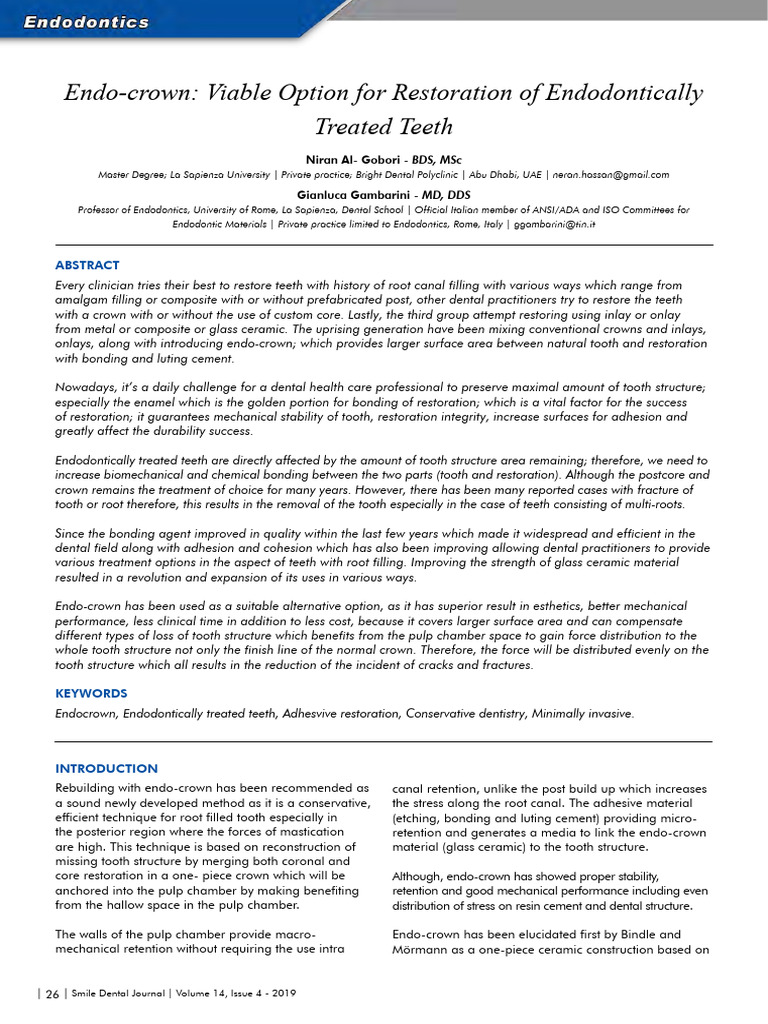 Endo-Crown: A Conservative Restoration Method | PDF | Dental Composite ...