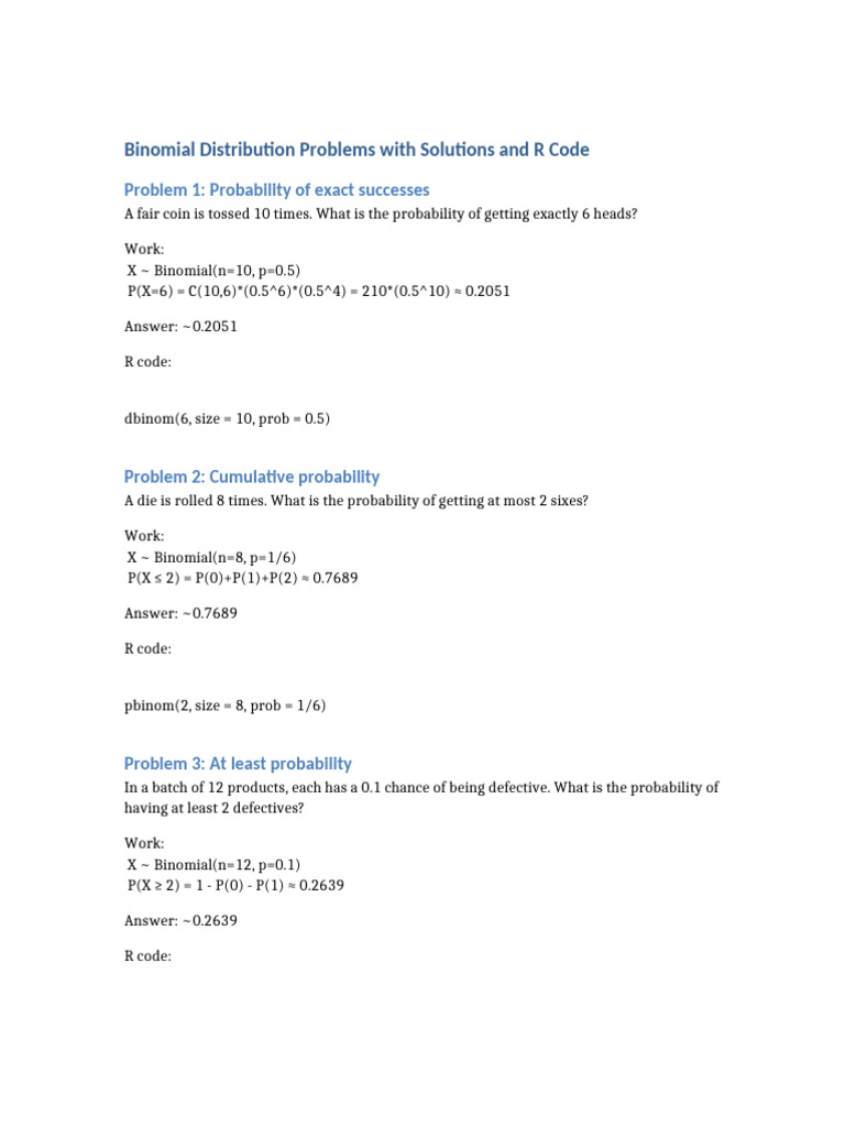 Binomial Distribution Problems | PDF