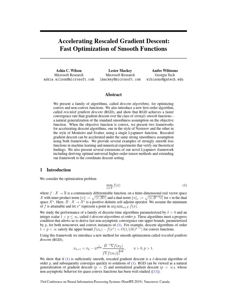 Fast Rescaled Gradient Descent Methods | PDF | Mathematical ...
