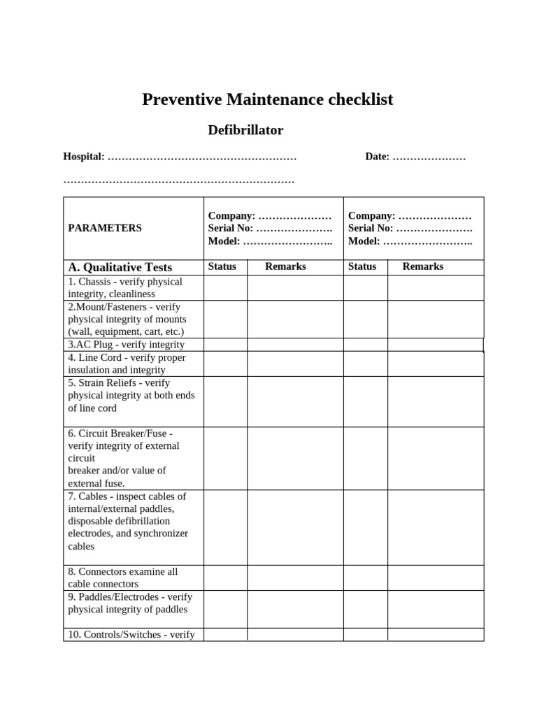 Preventive Maintenance Checklist Defib | PDF | Electrical Connector ...