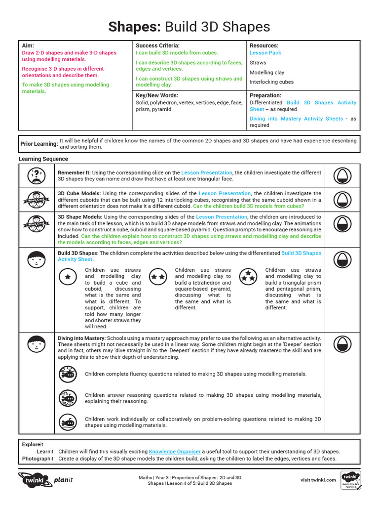 Lesson Plan Build 3D Shapes | PDF | Geometric Shapes | Linear Programming