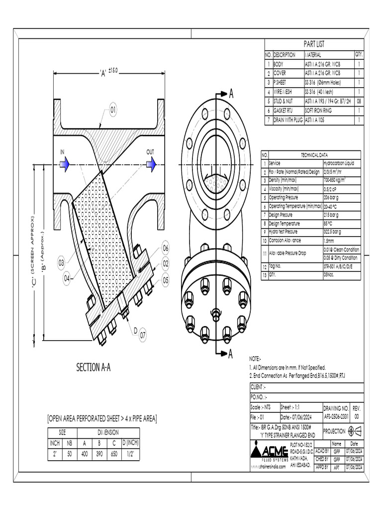 50NB ANSI 1500# 'Y' Strainer Drawing | PDF | Mechanical Engineering ...