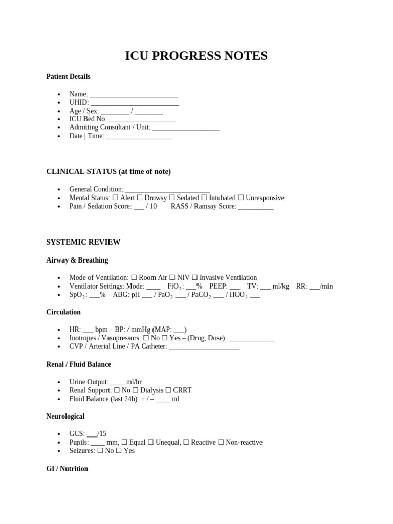ICU Progress Note Template | PDF
