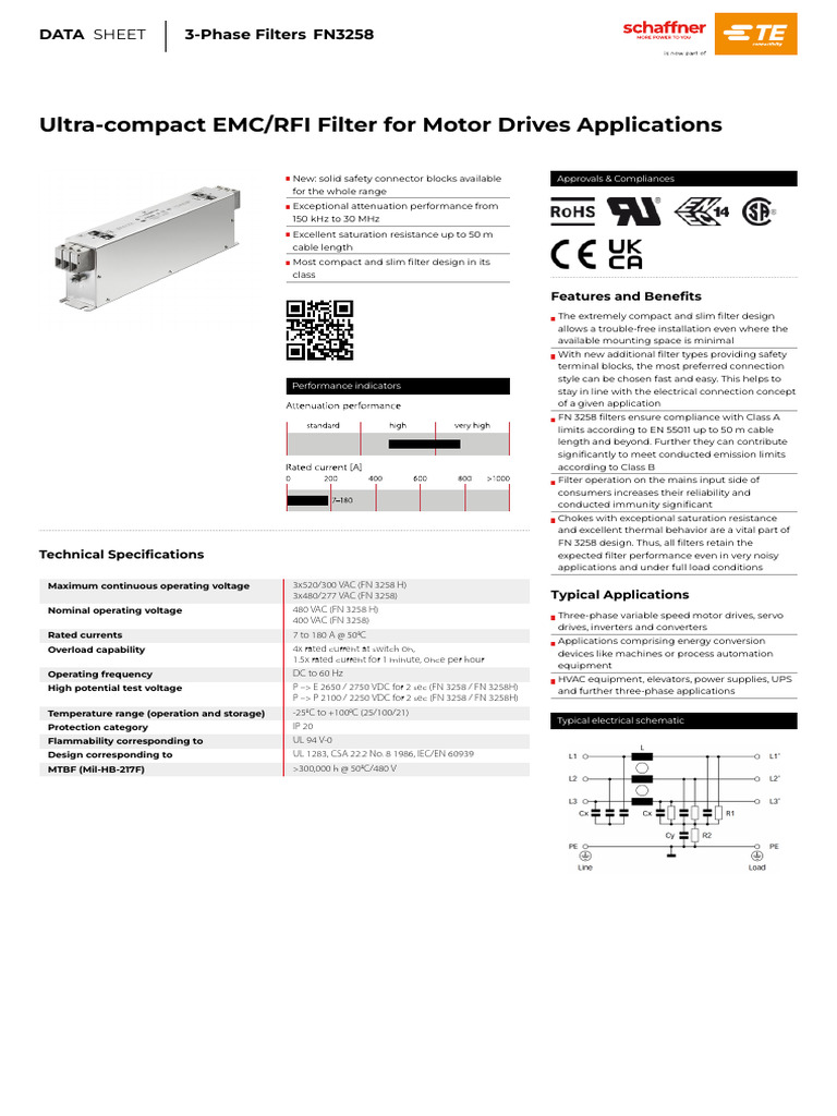 FN3258-7-44 3-Phase Filter Data Sheet | PDF | Alternating Current ...