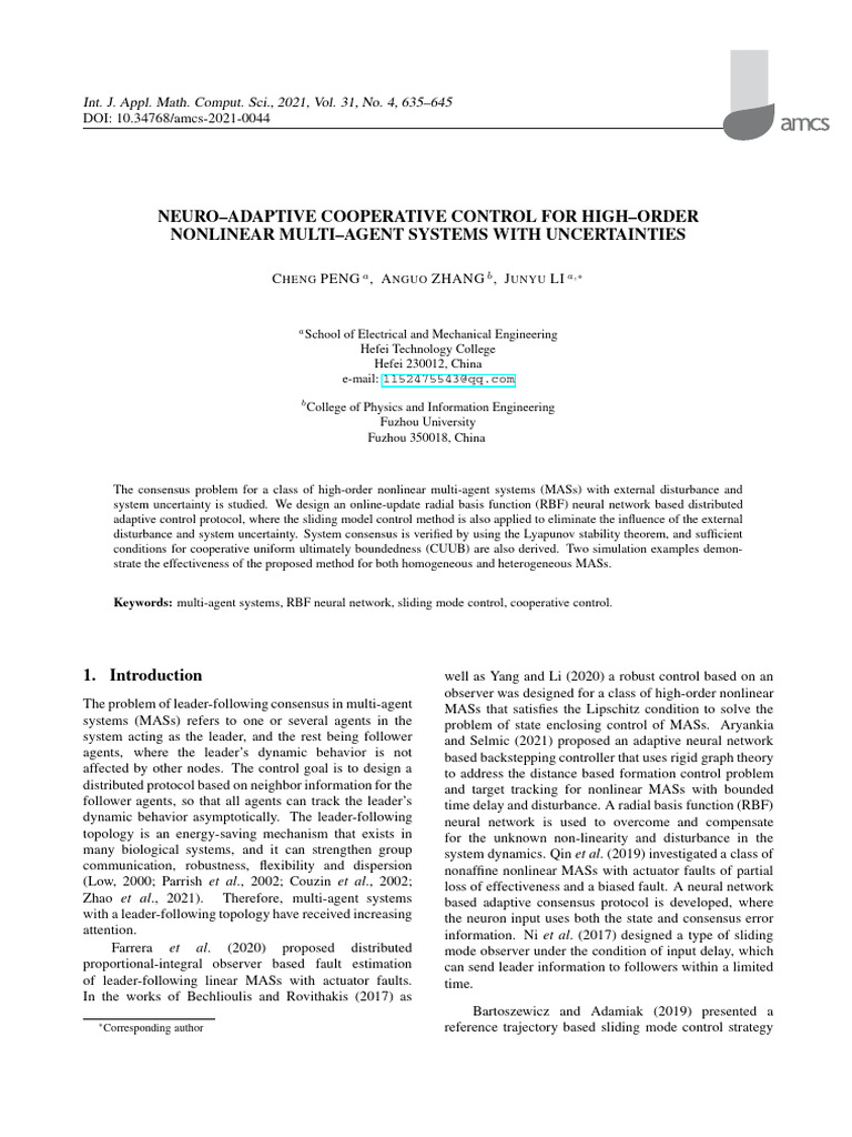 Neuro Adaptive Cooperative Control | PDF | Nonlinear System | Norm ...