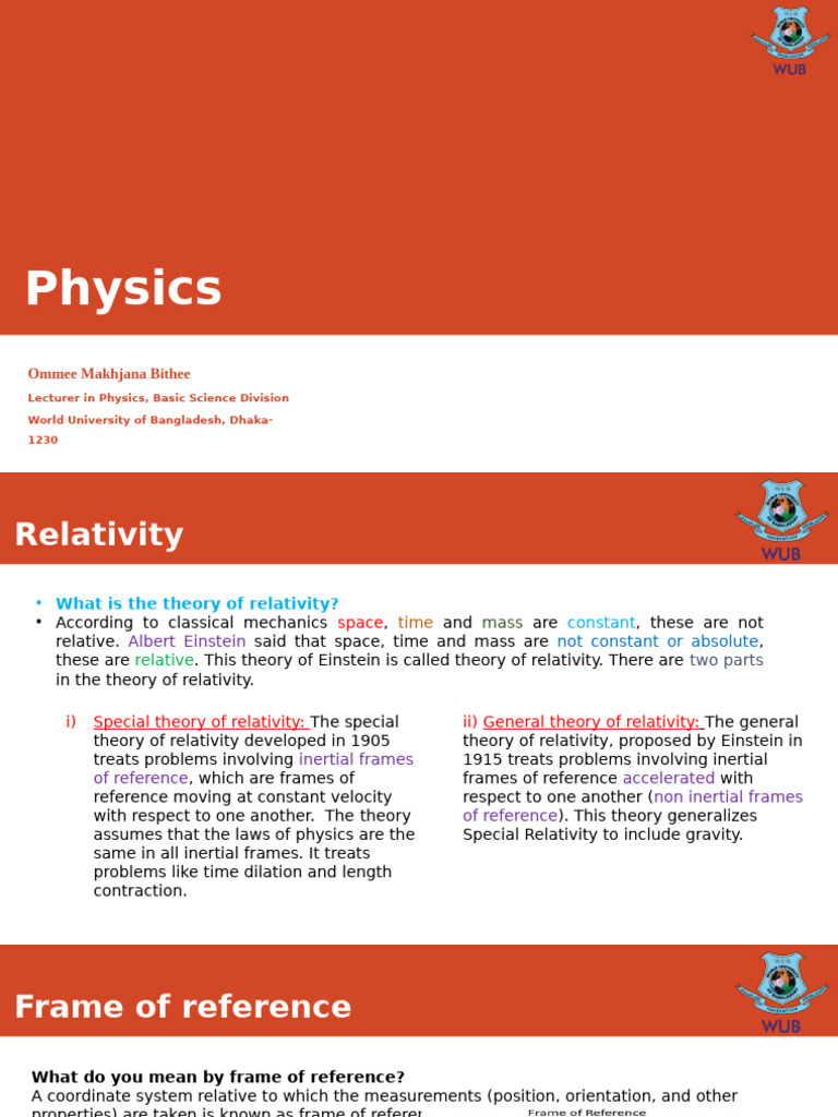 Physics Lecture 2 (Realtivity) | PDF | Special Relativity | Mass