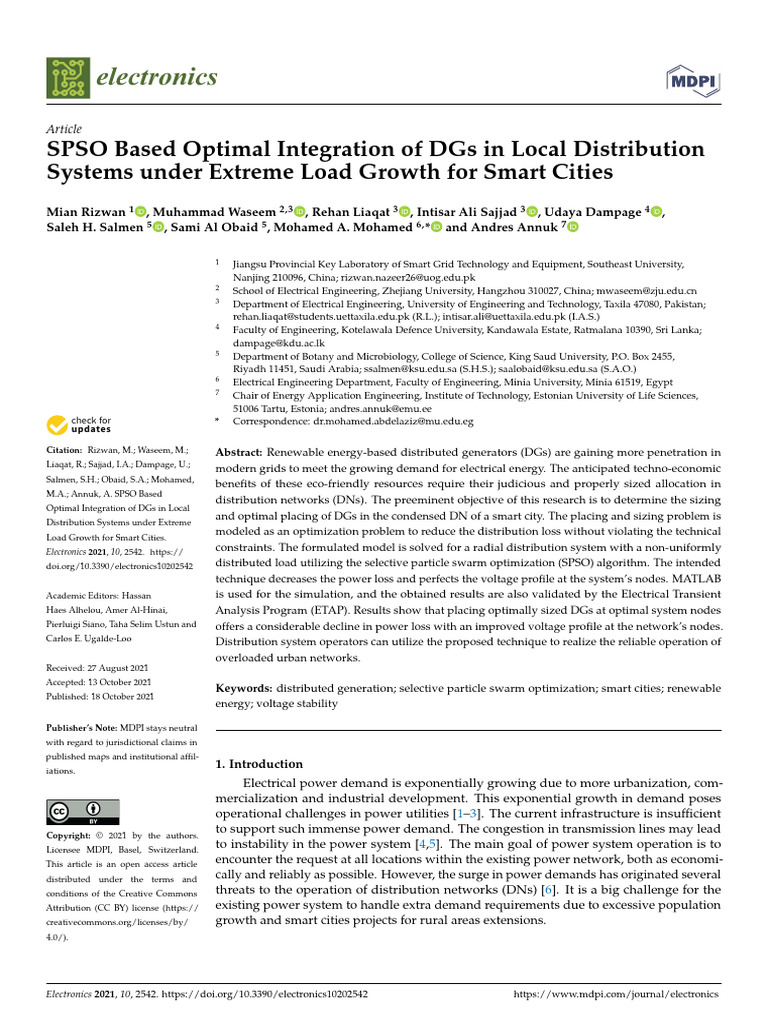 Optimal DG Integration for Smart Cities | PDF | Mathematical ...
