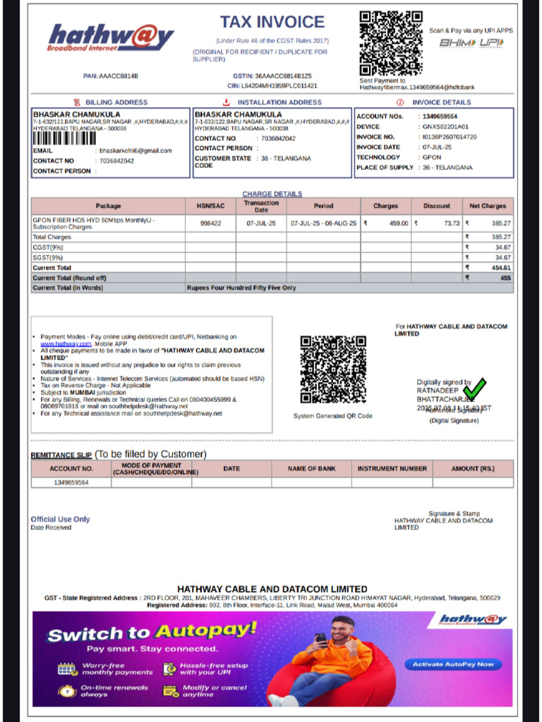 Hathway Bill | PDF