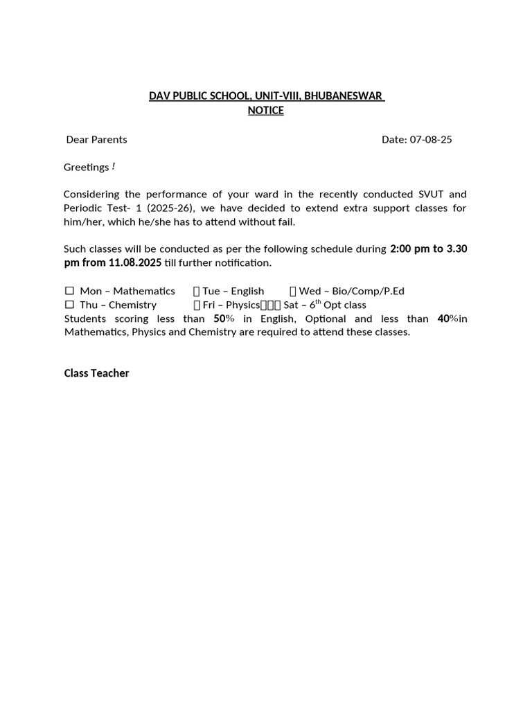 Final Extra Class Notice | PDF