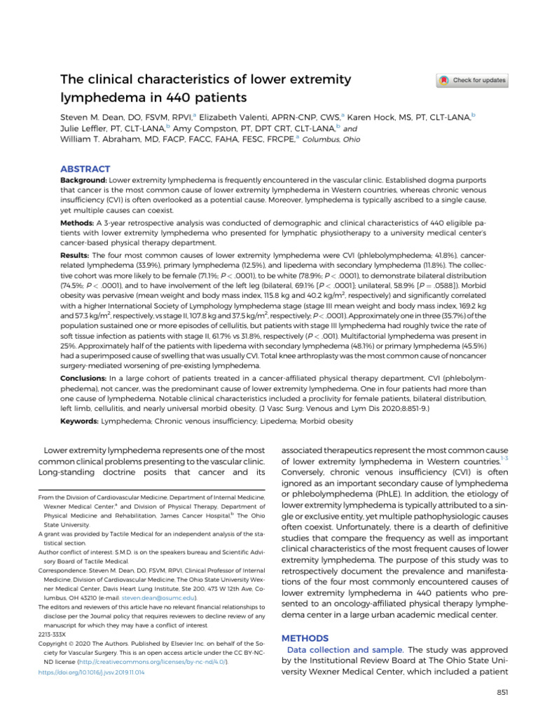 Lower Extremity Lymphedema Study Insights | PDF | Edema | Vein