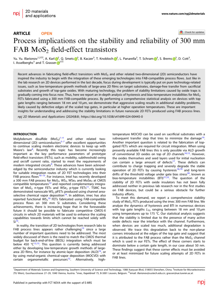 MoS2 FET Stability in 300 mm FAB Process | PDF | Field Effect ...