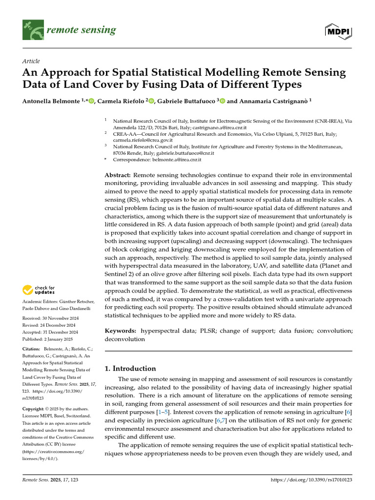 Remotesensing 17 00123 | PDF | Spatial Analysis | Remote Sensing