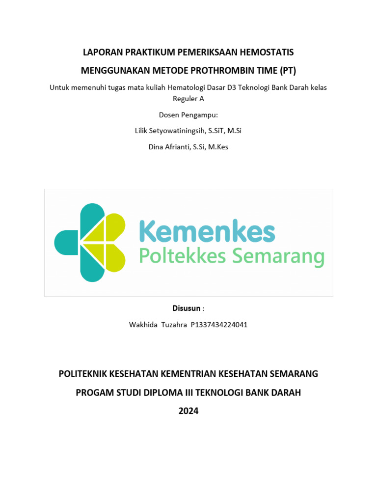 Praktikum Pemeriksaan Prothrombin Time | PDF