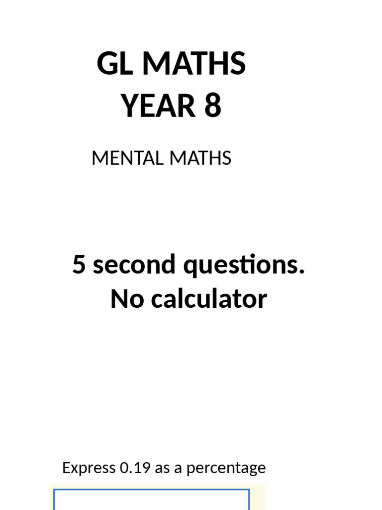 Year 8 - Mental Maths Sample Questions2 PDF | PDF